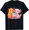 Cute Capybara and Axolotl Bubble Tea Boba Girls Kawaii Anime Unisex T-Shirt