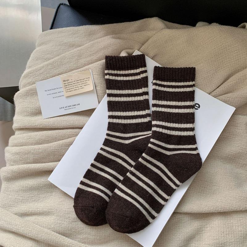 Socks Women S Wool Socks Thickened Warm Medium Tube Socks Irregular Striped Women S Socks Stacking Socks one size кофейный