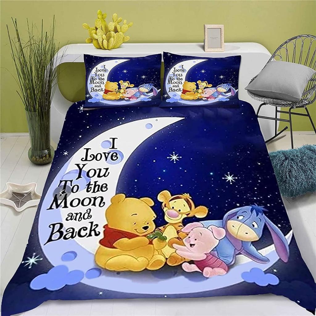 3D Digital Printing Three-Piece Set, Quilt Cover, Bed Sheet, Pillowcase, Cartoon Winnie The Pooh Kit.