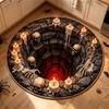 Halloween Skeleton Abyss 3D Optical Illusion Round Rug, Spiral Pit Skeleton Melted Candle Print, Household Decor Carpet