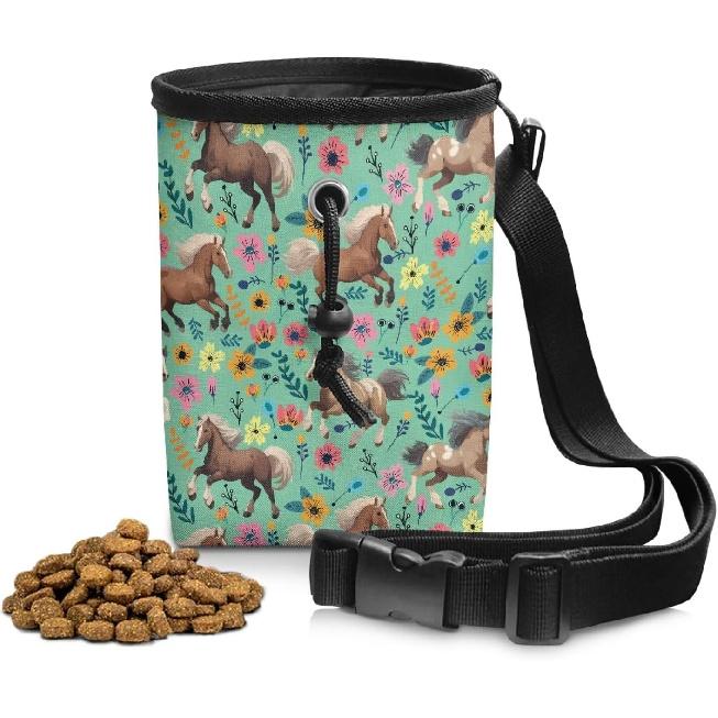 Horse Floral Dog Treat Pouch Versatile Puppy Dog Training Treat Bag Dog Food Dispenser Reward Pouch Perfect for Long Walks Or Training, 3 Ways To