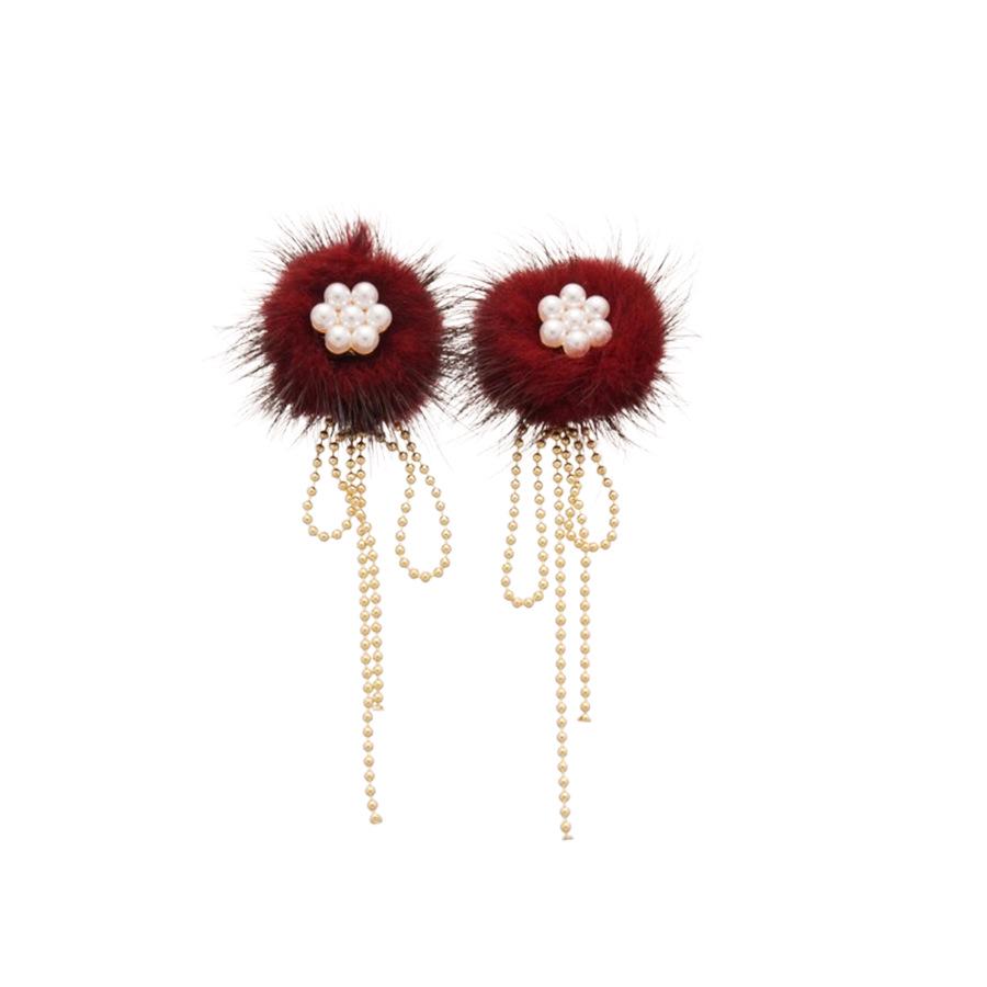 Silbernadel Pompon Kunstperlen Blumen Quaste Ohrringe - Eleganter High-End Hänge Schmuck