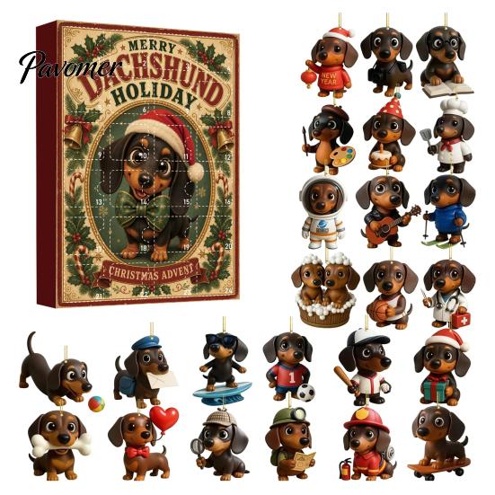 Christmas Home Decor Accessories 2026 Advent Calendar Dachshund Ornament Set, Countdown Hanging with 24 Miniature Dog Collection Mini Figures,