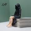 3D Printed Woman Statue Black Robe Women Figurine Sitting Hooded Female Shelf Office Desk Decoration Sitter Gothic for Home Bookshelf Decorative