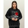 Harajuku Sunset Waves Cherry Blossoms Prints Womens Washed Sweatshirts Cotton Soft Pullovers Fashion Streetwear Clothing