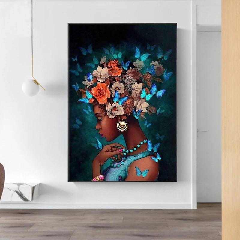 African Black Girl Butterfly Living Room Bedroom Porch Poster Frameless Painting Background Wall Home Decoration Painting Core