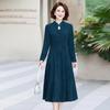 Red Elegant Mid-Length Over-the-Knee Long Sleeve Dress for Middle-Aged and Elderly Women