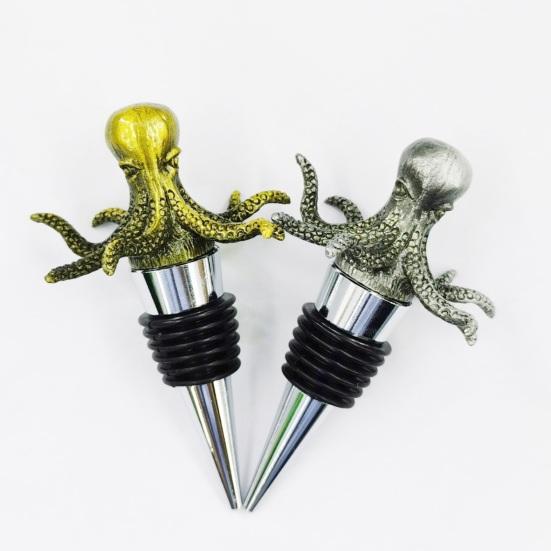 3D Octopus Wine Bottle Stopper, Vacuum Seal Wine Bottle Cap, Reusable Ocean Life Wine Bottle Stopper, Airtight Leak Proof Bottle Topper for Home