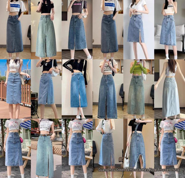 

Thirteen Lines Retro High-Waist Slit Denim A-Line Skirt for Women Sizes S to XXL