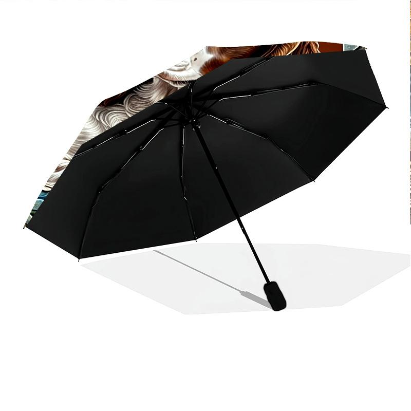 0106 Embossed Leaf Dog  Pattern, Automatic Folding Umbrella, Portable and Foldable Design, 8 Ribs, a Christmas or Birthday Gift.