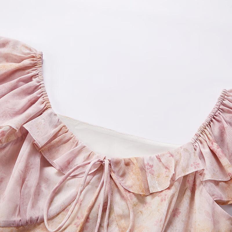 Elegant Floral Ruffle Chiffon Maxi Dress