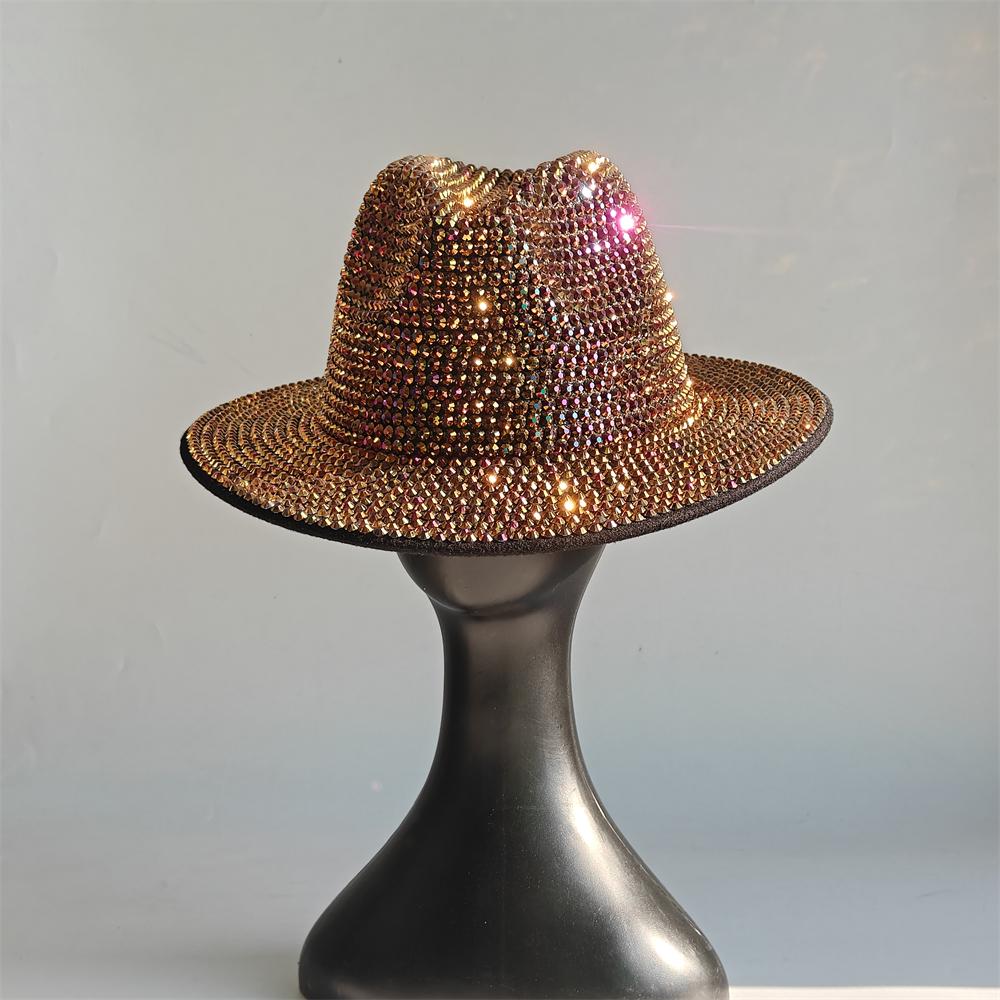 Blue/Beige Pearl Fedora Hat Bling Fedora Jazz Hats For Men And Women Handmade Advanced Fashion Outdoor Party Stage Hat