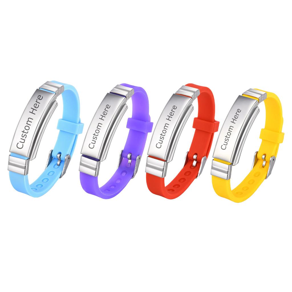 Vnox Bracelet en Silicone Réglable Personnalisable avec Plaque en Acier Inoxydable, Bracelet Souple en Caoutchouc pour Homme