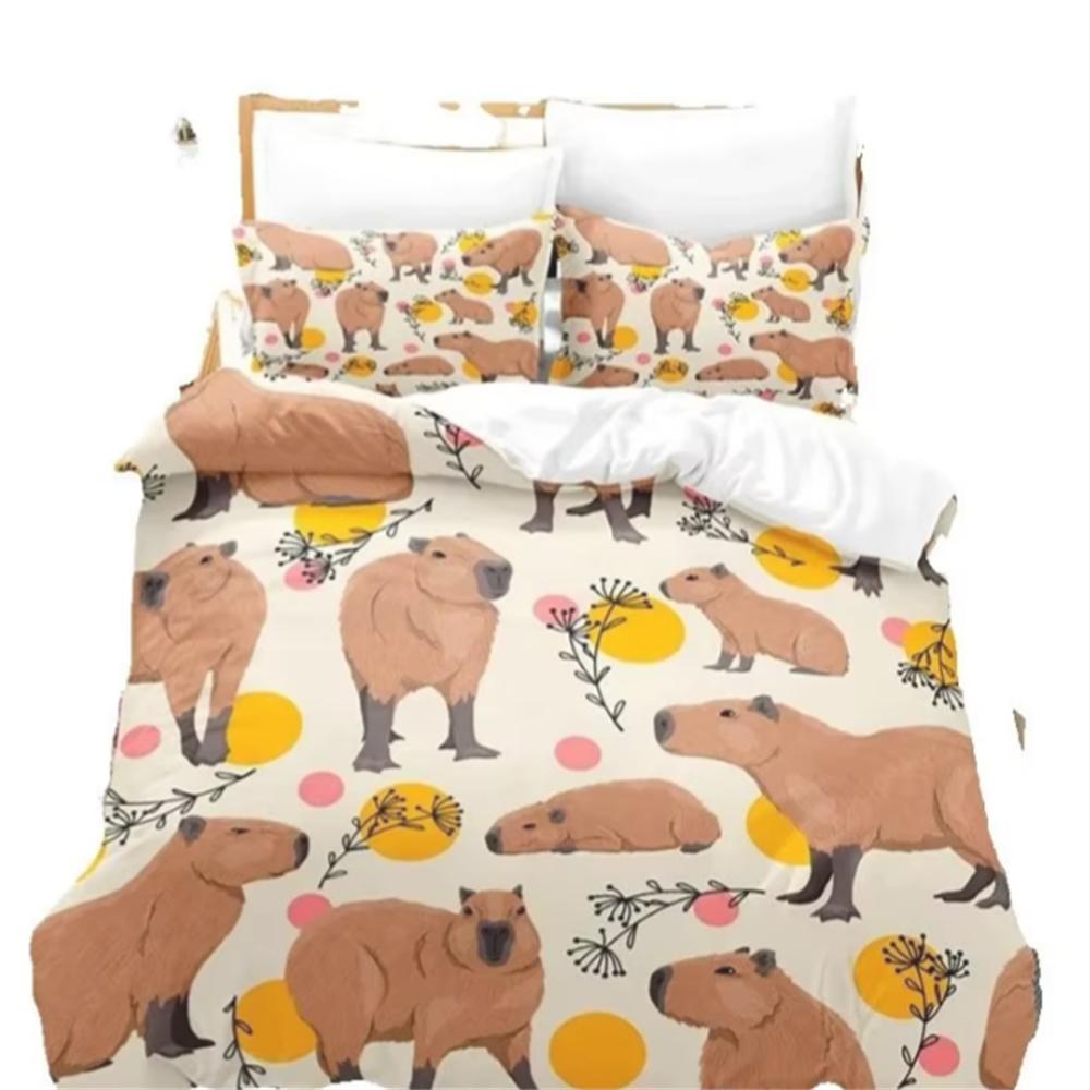 3D Print Kawaii Capybaras Bedding Set Soft Comforter Cover With 1/2pcs Pillow Shams For Kids Adults Microfiber Quilt Cover