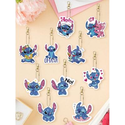 5 Pcs Cartoon Characters Diamond Painting Acrylic Keychain Double-sided DIY Full Diamond Painted Stitch Cartoon Diamond Pendant