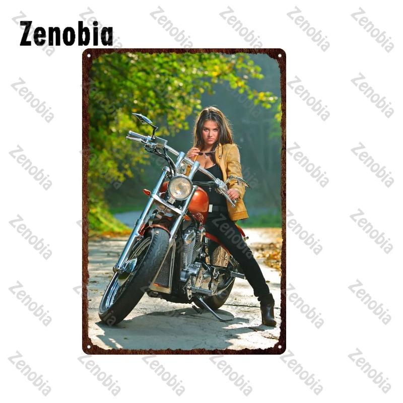 Motorcycle Pinup Girls Metal Tin Sign Garage Bar Home Decor