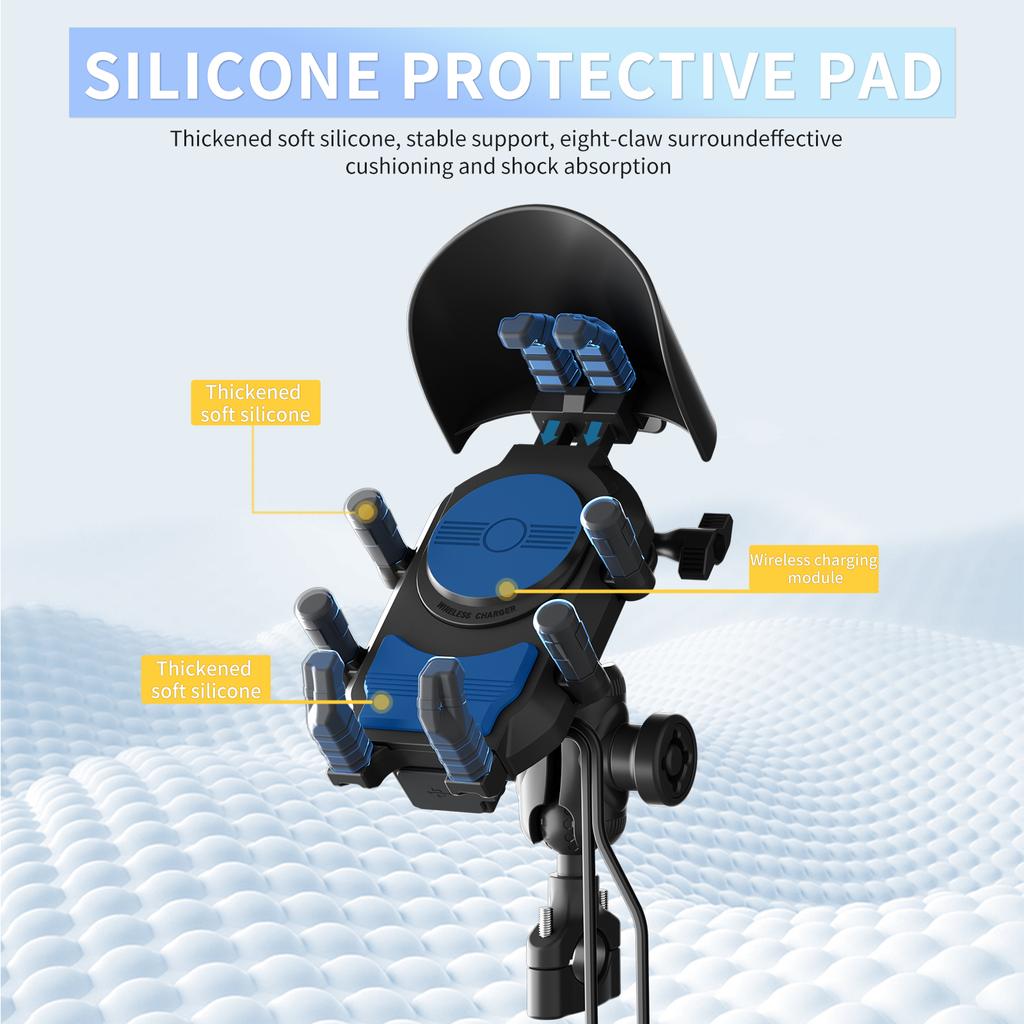 Supporto per telefono da moto AntiShake, antipioggia e sole, ricarica wireless da 15 W, porta A+C ricaricabile