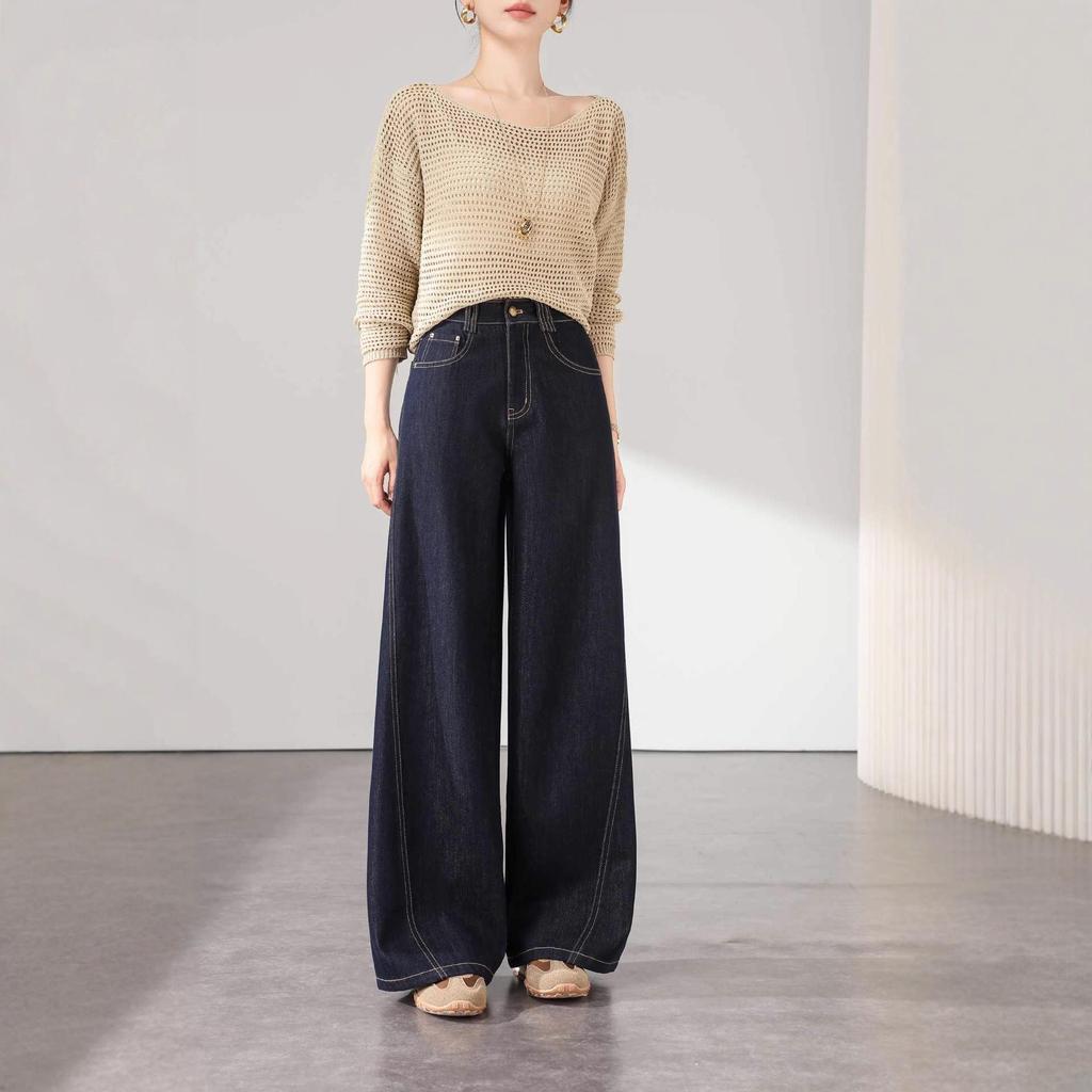 Women's Retro Dark Blue Straight-Leg Jeans - Slimming, Floor-Length, Versatile Winter Casual Pants