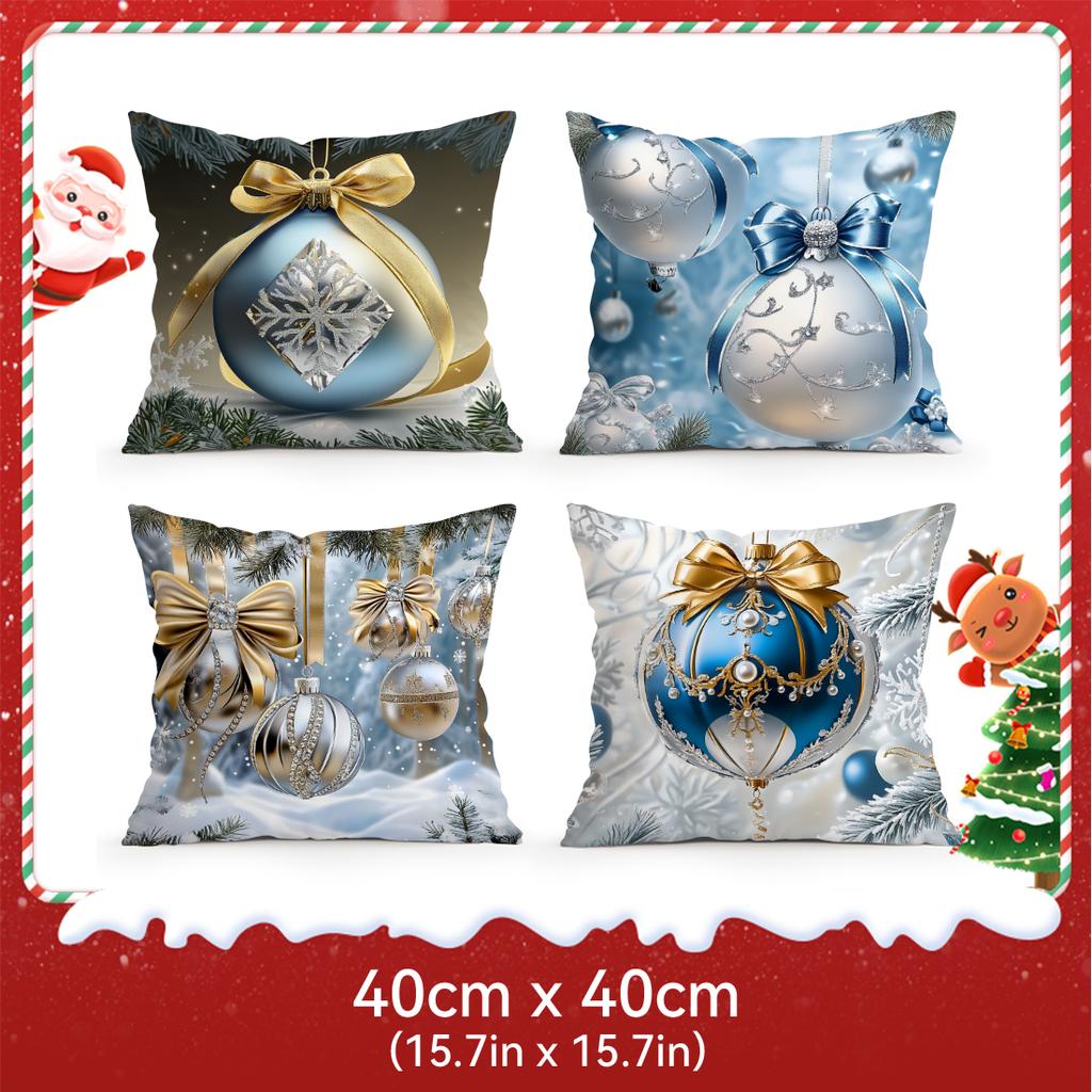 Christmas Ball Bow Decoration Pillowcase Printed Polyester 40/45/50Cm Throw Pillowcover Decor Sofa Cushion Pillowslip Home Decor