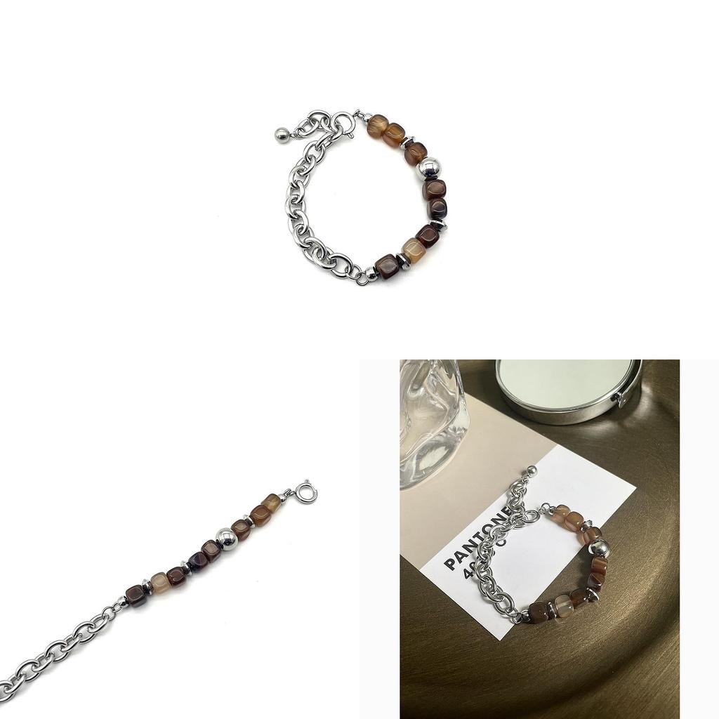 Geometric Stainless Steel Bracelet For Men And Women With Natural Stone Accents