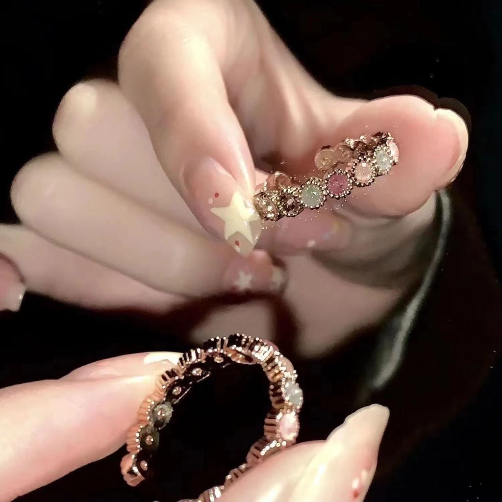 Bunter Turmalin-Regenbogenring in Ring Nische Student Design Senior Freundin Schmuck Verstellbarer Zeigefinger