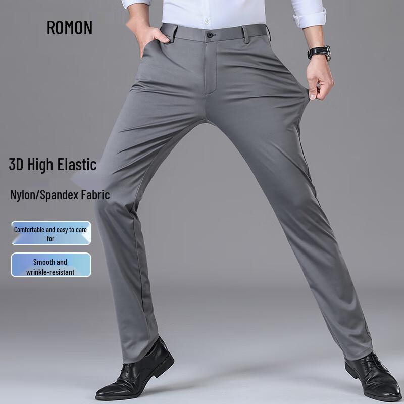 

Luomeng Men s High-Elastic Wrinkle-Free Business Casual Straight Pants 36