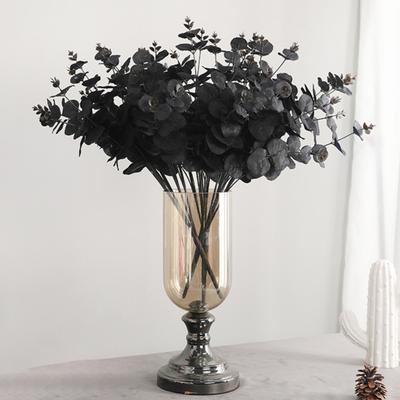 Artificial Plant UV-resistant Realistic Black Elegant Faux Eucalyptus Leaves Stem Household Supplies