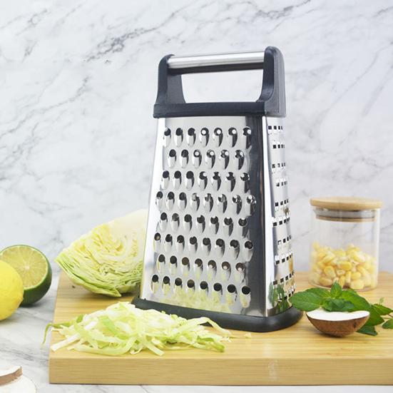 Grattugia a 4 facce in acciaio inossidabile, grattugia/affettatrice/raspa manuale per frutta, verdura, carote, formaggio, lavabile in lavastoviglie