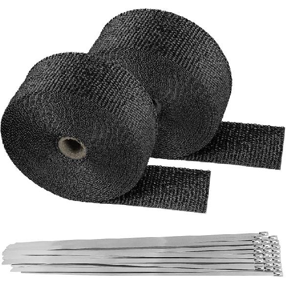 Deecam Exhaust Heat Wrap, 2'' X 16.5' Black Fiberglass Heat Resistant Exhaust Wrap Roll For Motorcycle, Car Exhaust Pipe Heat Ulation Muffler Tape