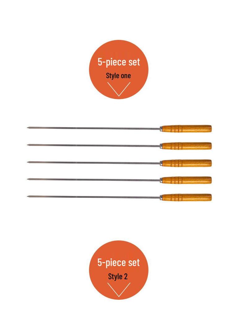 Korean Outdoor BBQ Skewers: 7-Piece Stainless Steel Set with U-Shaped Wooden Handles