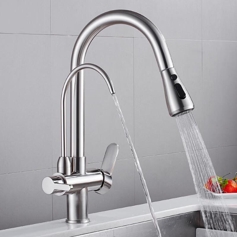 TLXT Wall-Mounted Pull-Out Kitchen Faucet with Purified Water