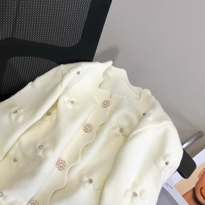 Z Bílý Vyšívaný Pletený Kardigan - Květinový Svetr Kabát pro Ženy na Začátek Podzimu