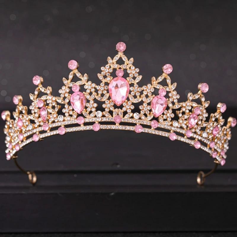 Diademi e Corone in Cristallo Rosa per Donne Sposa Diadema Corona Tiara Rosa Strass Accessori per Capelli da Sposa Gioielli