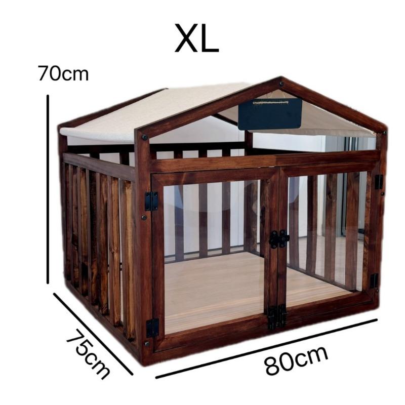 Wooden Transparent Pet House with Double Doors Indoor Dog Cat Crate Fence Stable Safe Houses for Small To Medium Cats Dogs