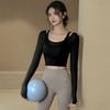 Women's Long-Sleeve Mesh Splicing T-Shirt with Built-in Bra, European and American Style, Pilates-Inspired, Fake Two-Piece Design