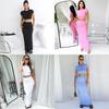 Casual Dames Crop Top en Hoge Taille Rok Set Van Gebreide Stof Voor Zomerse Dagelijkse Kleding