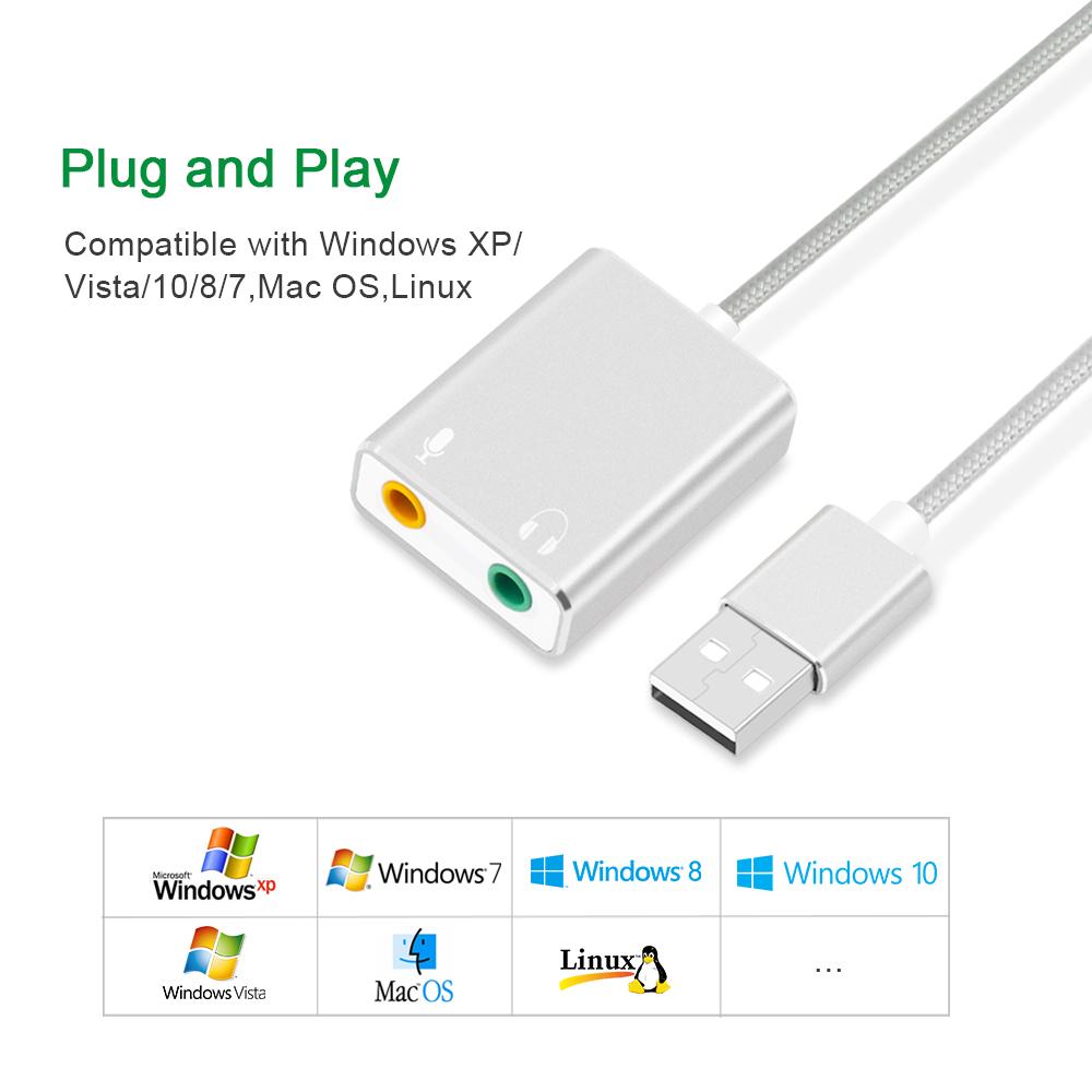 GOOJODOQ 7,1 tarjeta de sonido USB externa Jack 3,5mm Adaptador de Audio USB auricular micrófono tarjeta de sonido para Macbook ordenador portátil PC ZH
