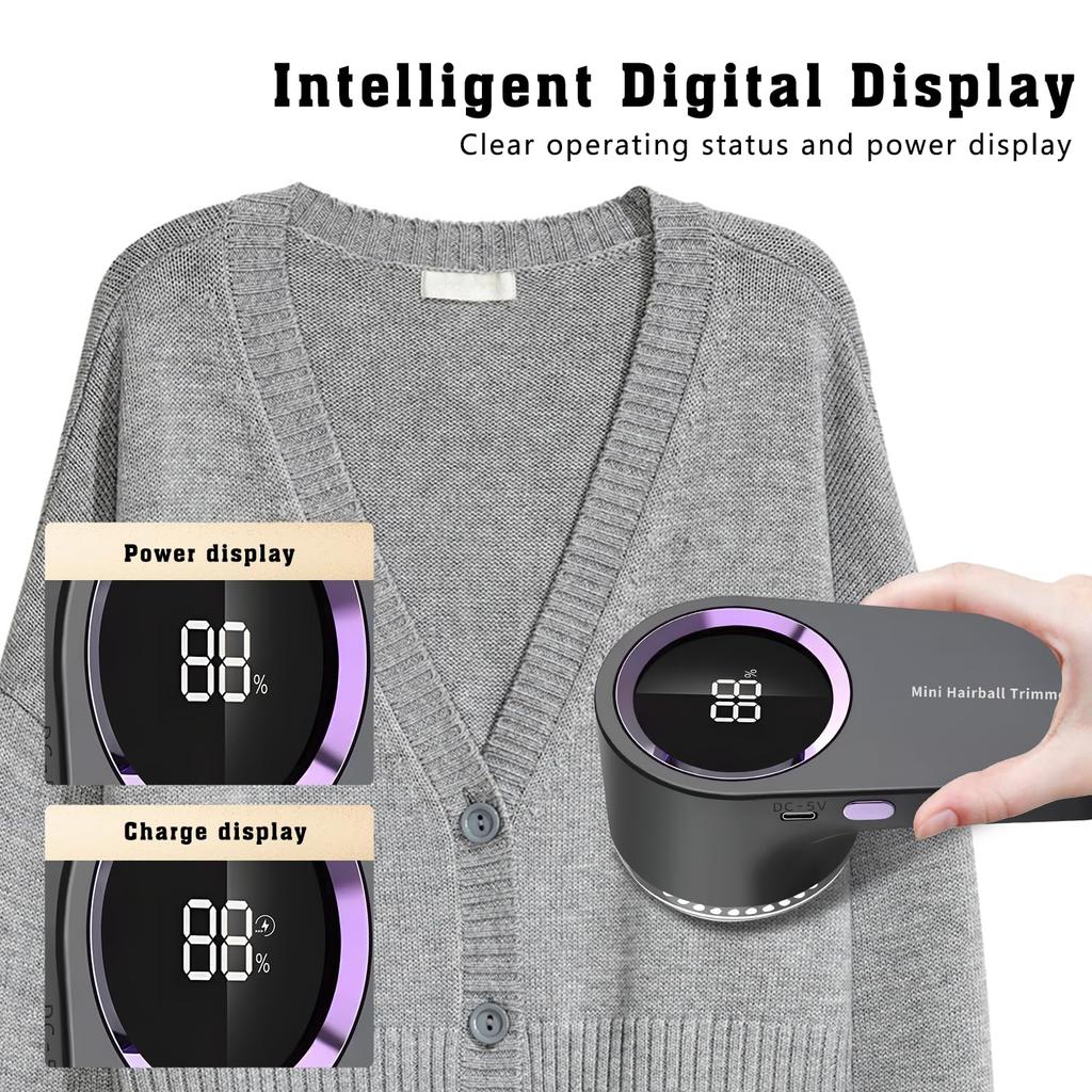 Portable USB Rechargeable Electric Lint Shaver and Fabric Trimmer with Digital Display, Includes Two Blades – Ideal for Clothes