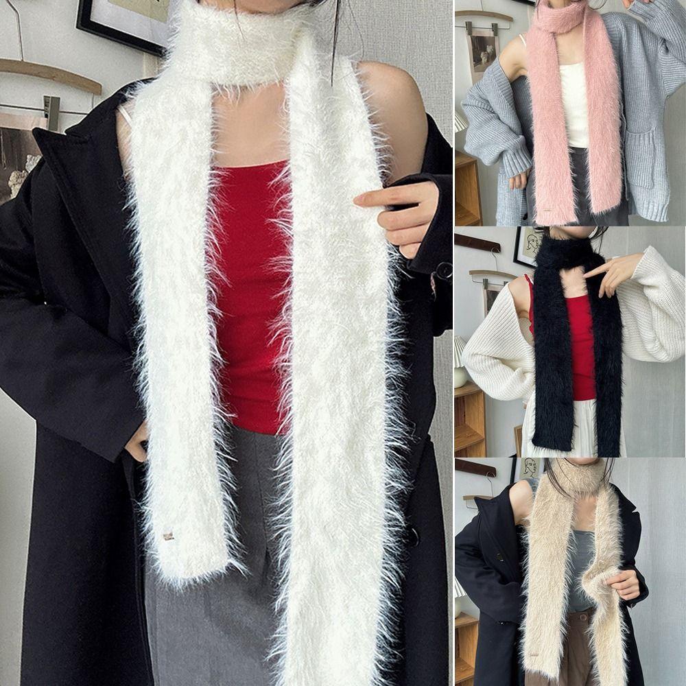 Solid Color Thin Long Scarves Soft Plush Y2K Girl Scarf Outdoor Mohair Women Scarf  Female