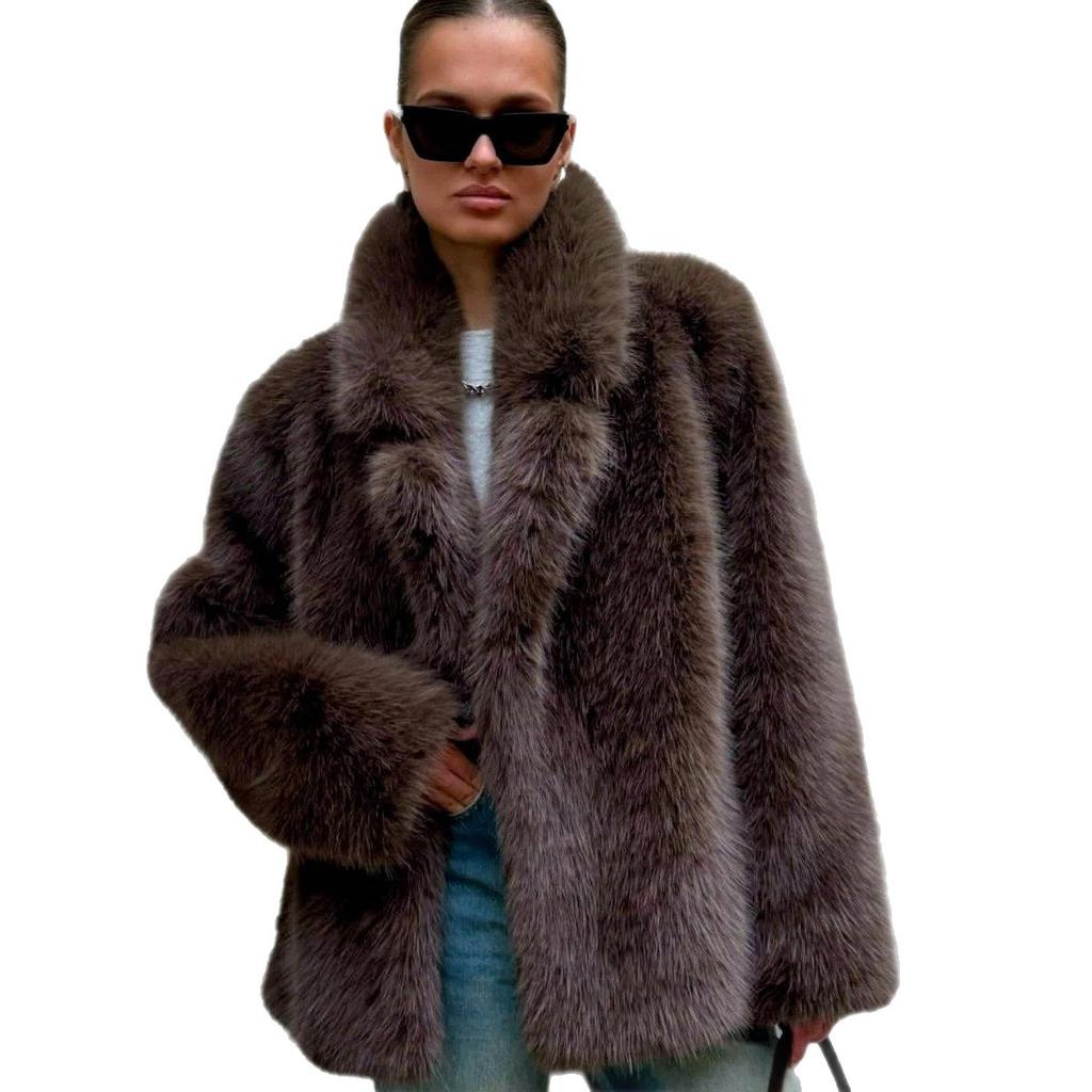 Autumn and winter medium and long artificial fur suit collar environmentally friendly fur fur coat fox fur women's coat