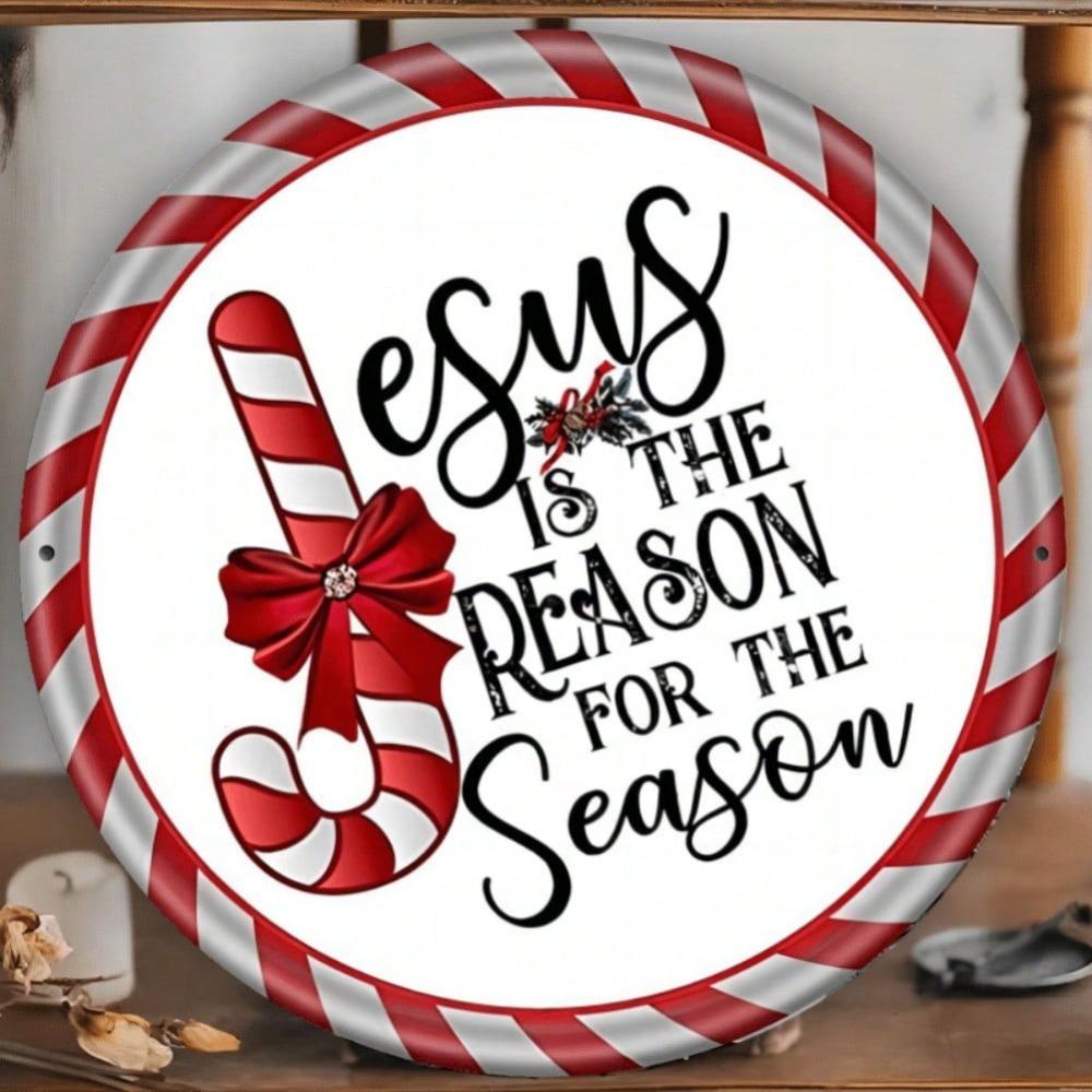 One Piece Christmas Wreath Round Tin Sign Metal Wall Art for Home Bar Garden Holiday Decor Gift 7.8 Inch