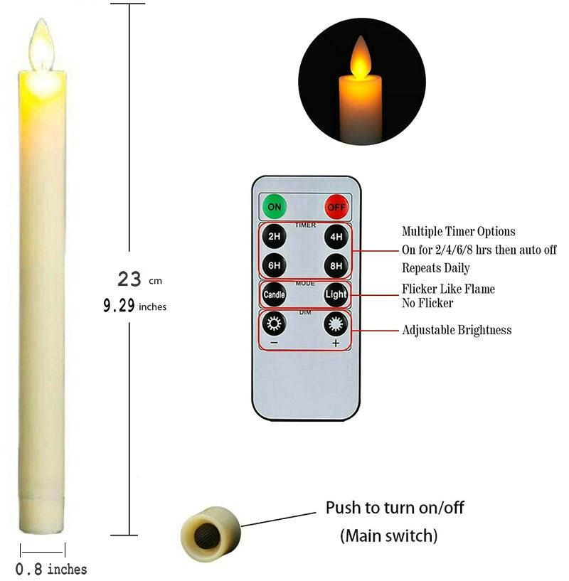 Led Taper Candle w/Remote&timer Moving Wick Flickering Window Tea Light Battery Operate Christmas Dinner Table Decoration-H23CM
