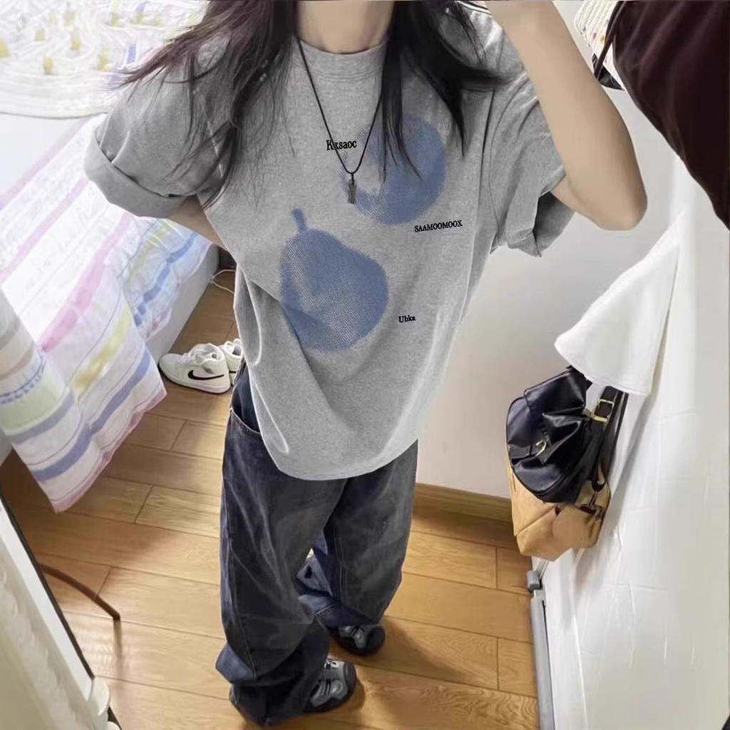Fat mm summer cotton large size short-sleeved t-shirt women's new popular design sense niche American loose half-sleeved top