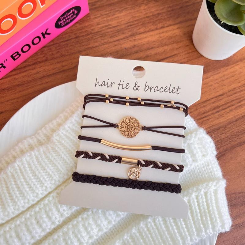 12 pcs Boho bracelet hair ties for women elastic hair rubber bands girls black Bracelet  hair rope Ponytail Holder hairbands