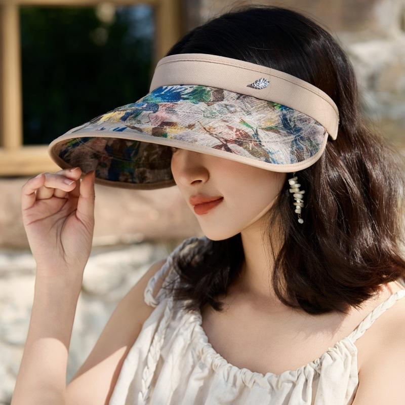 Temperamento Diseño Sentido Horquilla Ala Grande Sombrero de Sol de Copa Vacía Viaje al Aire Libre Anti-UV Cara Pequeño Sombrero de Sol