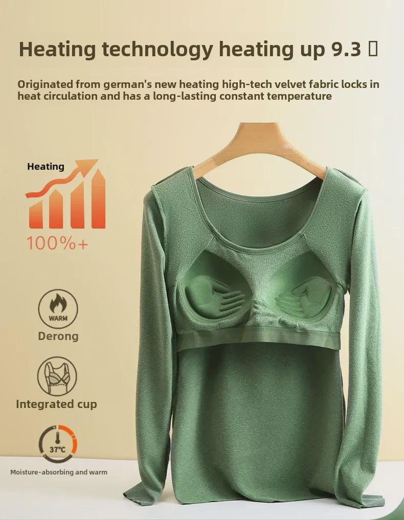 Dámské termoprádlo z německého sametu s hrudními vycpávkami: Slim Fit, S plusovým sametem, Silný top s dlouhým rukávem na podzim a zimu