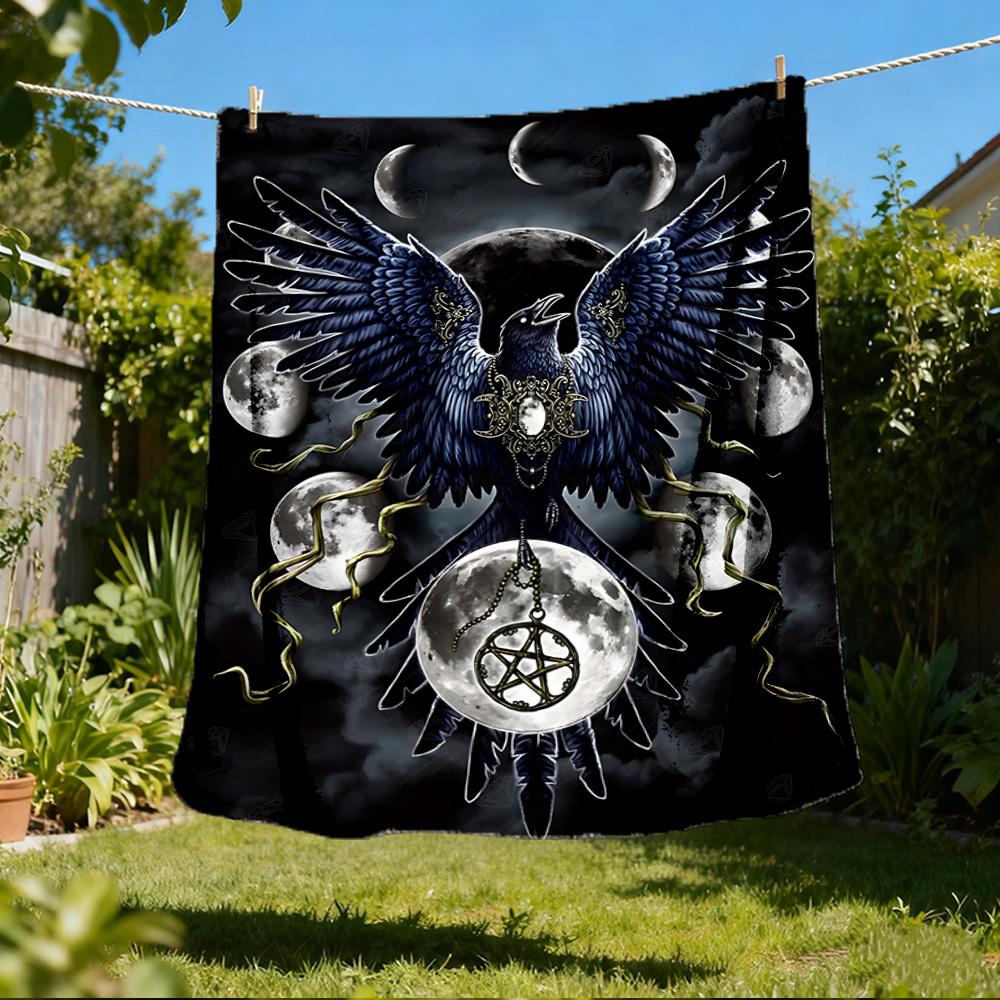 1pc Moon Raven Print Outdoor Blanket, Lightweight Polyester, 80x120cm