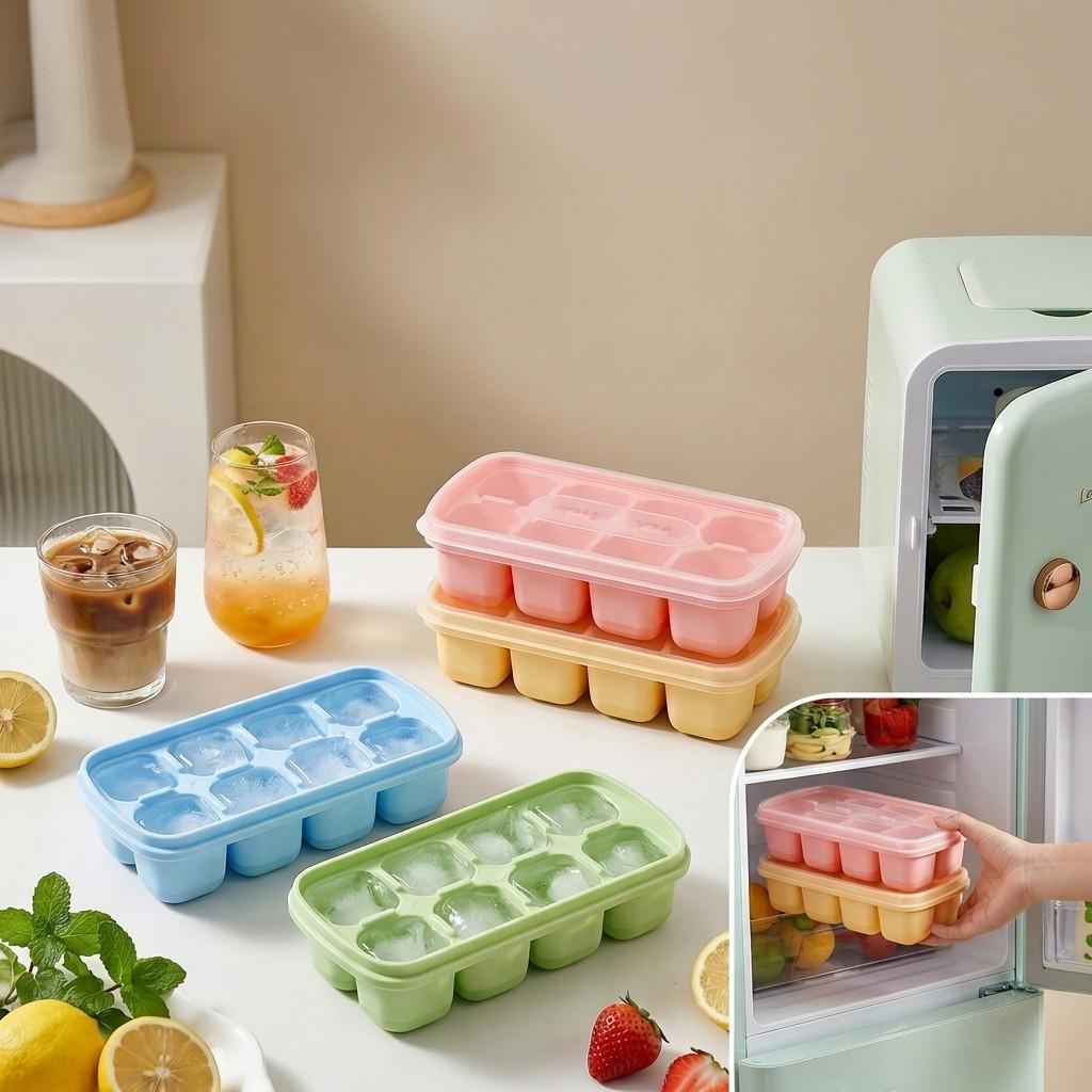 1/2/4pcs Square Plastic Ice Cube Tray With Lid 8 Grids Reusable Ice Cube Mold Refrigerator DIY Ice Maker Ice Mould For Drinks