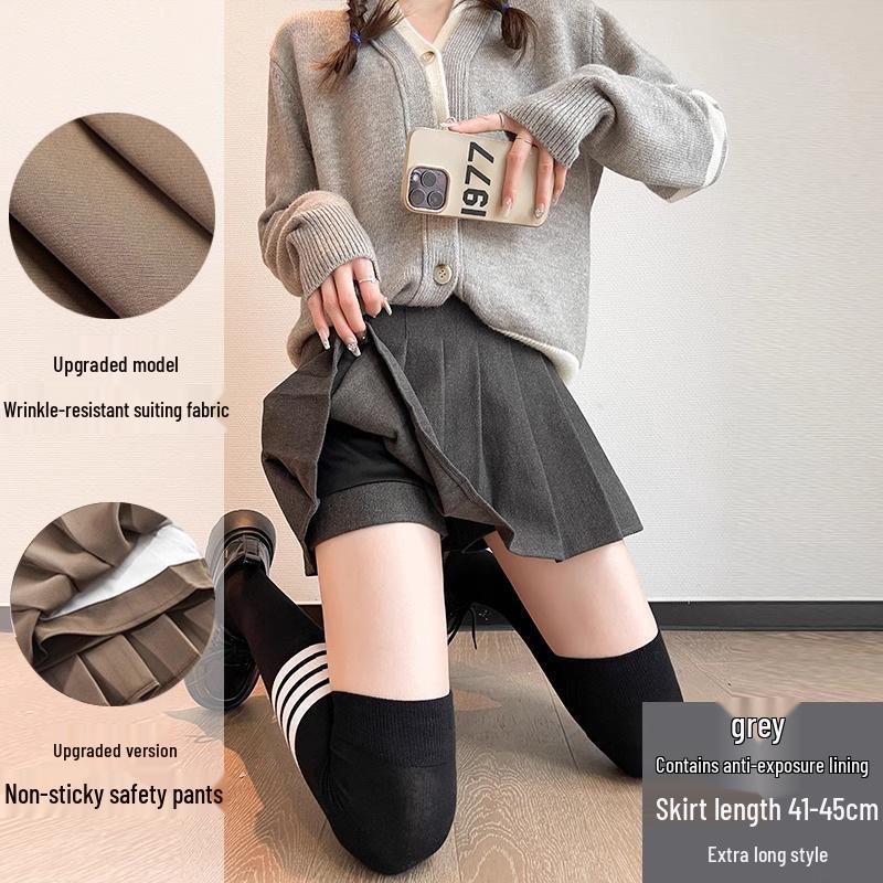 Dark Gray Women s High Waist Pleated Woolen Skirt - Slimming A-line, Perfect for Spring & Autumn 2025 Extra Small