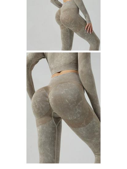 Zestaw do jogi dla kobiet z wysokim stanem: Spodnie podnoszące biodra i top z długim rękawem